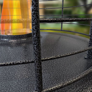 Close up on the silver vein finish of the paragon outdoor vulcan propane heater