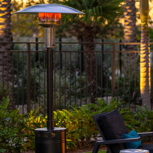 patio comfort jet silver propane patio heater on a patio