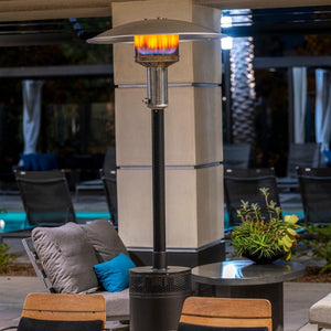 patio comfort jet silver propane patio heater on a patio