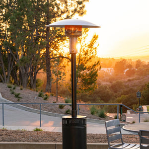 patio comfort jet silver propane patio heater at a park