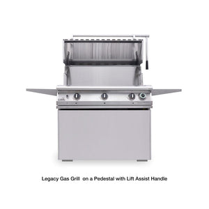 Legacy Gas Grill on a Pedestal with Lift Assist Handle - Grill Hood Open