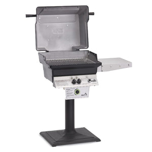 Side View of Performance Grilling Systems T30 Gas Grill with Permanent Post and Base, Hood Open