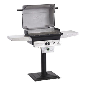 Side View of Performance Grilling Systems T40 Gas Grill with Permanent Post and Base and Hood Open