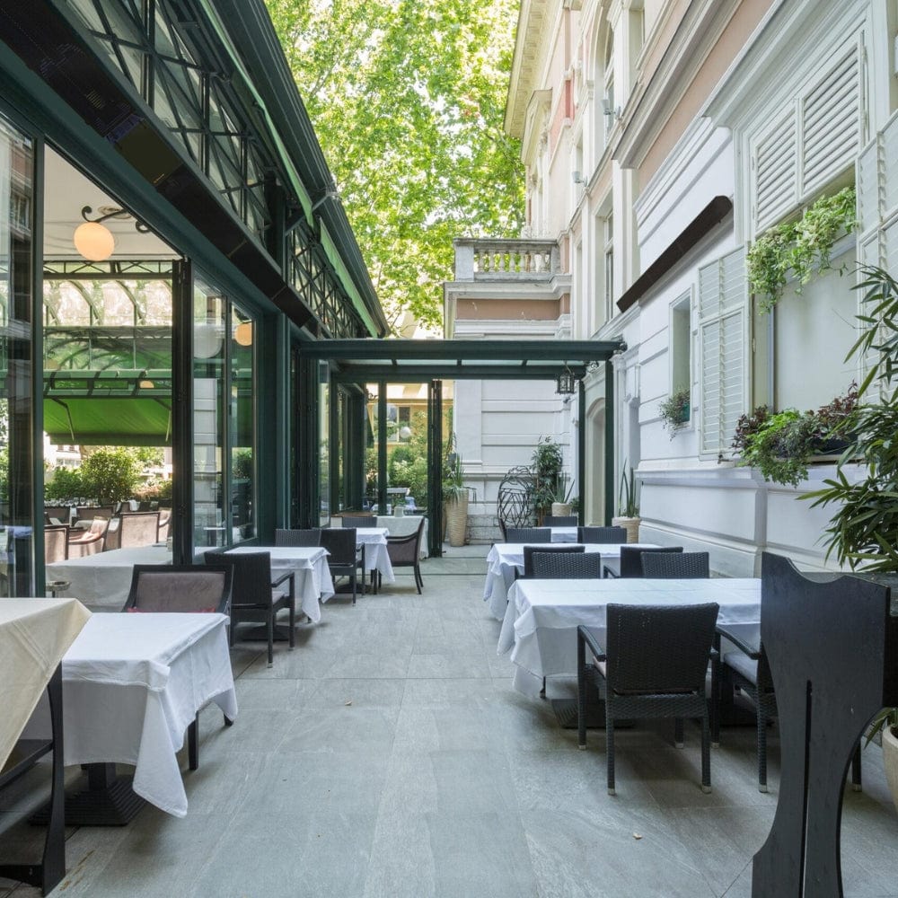 PhantomSchwank Wall/Ceiling-Mounted Gas Patio Heater at a restaurant