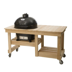 Primo Cypress Countertop Grill Table for Oval LG/XL Kamado Grill in angled view