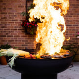 a roaring wood fire on the seasons fire pit grill