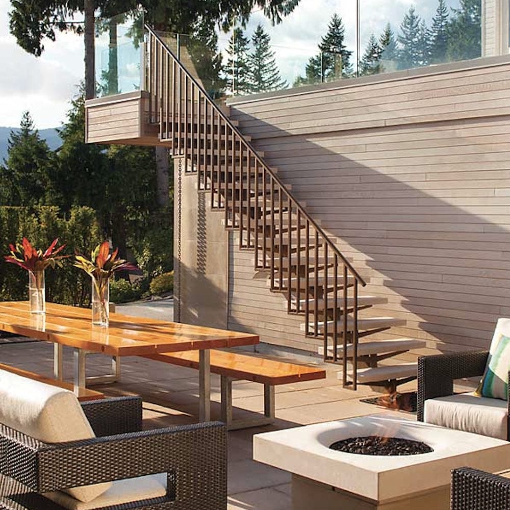 solus elevated halo square gas fire pit in a modern outdoor space