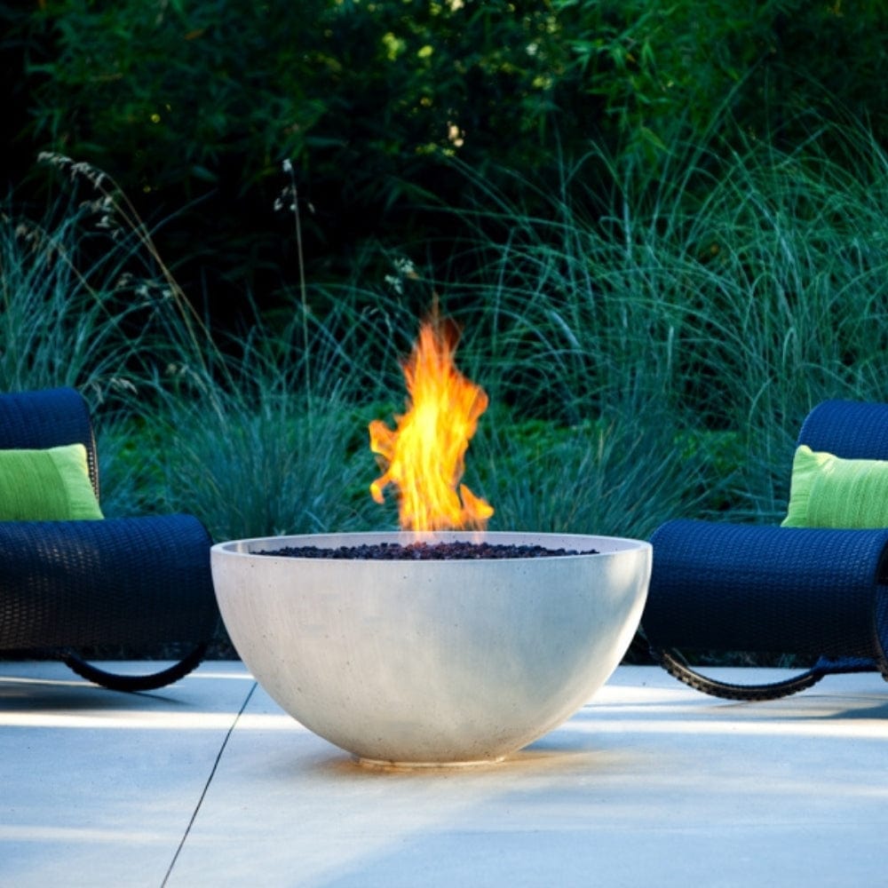 solus hemi gas fire pit on a cozy patio setting - detail view