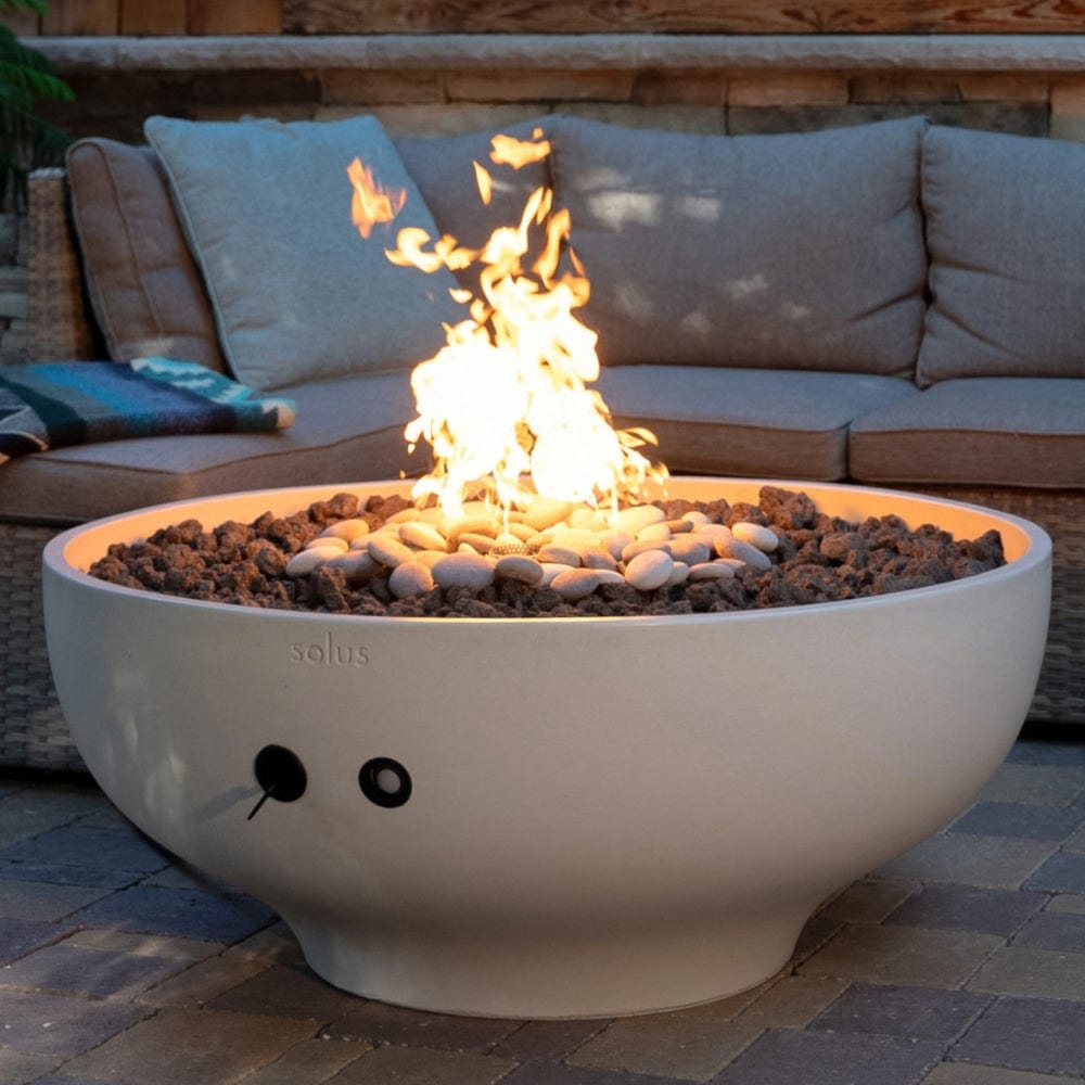 solus luna 42 round fire pit on a patio