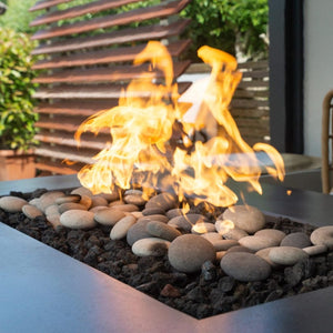 Close up on flames of solus tavolo fire pit table