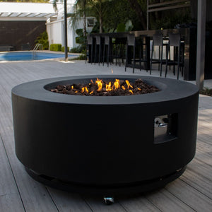 stonelum coliseo 1 round black fire pit by the pool
