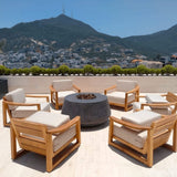 Stonelum Indiana 01 47-Inch Round Graphite Gas Fire Pit on a rooftop