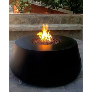 Stonelum Indiana 01 47-Inch Round Black Gas Fire Pit on a rooftop
