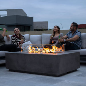 Hanging out around the Stonelum Manhattan 01 Rectangular Graphite Fire Pit Table