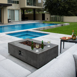 Stonelum Manhattan 01 Rectangular Graphite Fire Pit Table by the pool