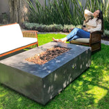 Relaxing by the Stonelum Manhattan 01 Rectangular Graphite Fire Pit Table