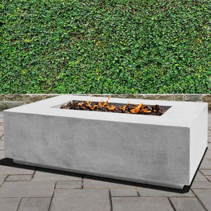 Stonelum Manhattan 01 Rectangular White Fire Pit Table in a garden
