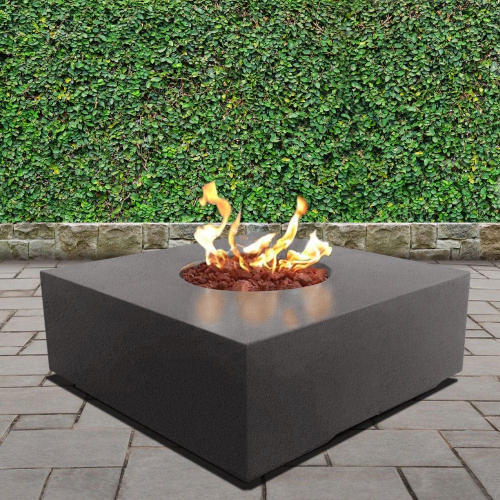 stonelum praga 1 square graphite gas fire pit in a garden