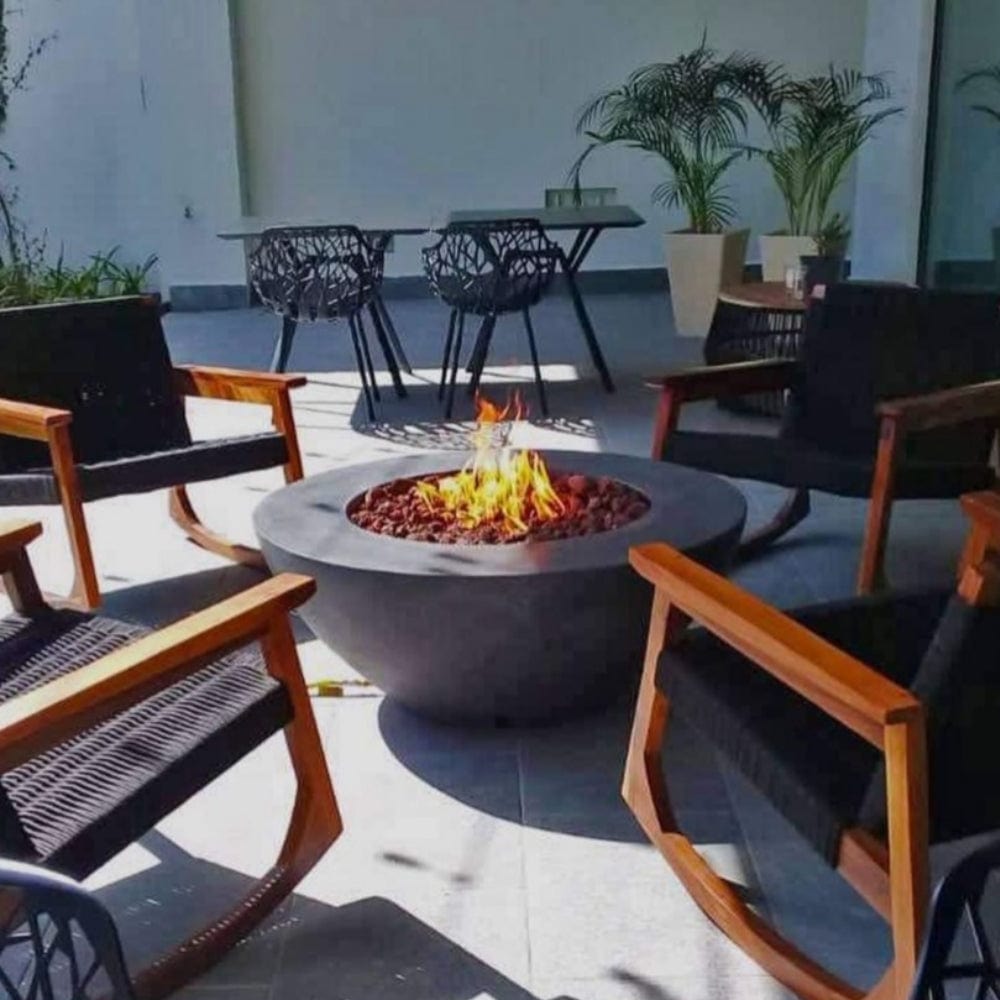 Stonelum Venecia 03 42-Inch Round Concrete Gas Fire Bowl in Graphite