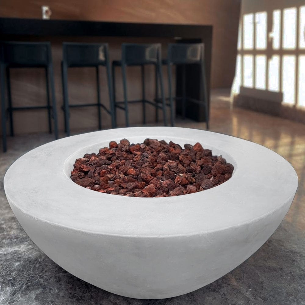 Stonelum Venecia 03 42-Inch Round White Fire Bowl at a cafe