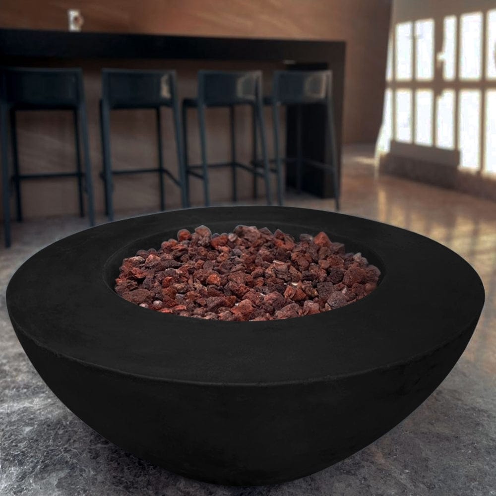 Stonelum Venecia 03 42-Inch Round Black Fire Bowl at a cafe