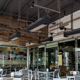 Sunpak S25 Black Infrared Gas Heater suspended from the veiling - lifestyle view
