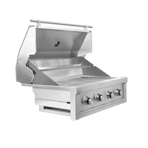 side view of the top fires diamond series 36-inch 4-burner natural gas grill