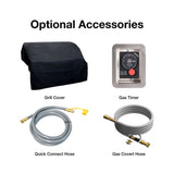 top fires diamond series optional grill cover, gas timer, quick connect hose, and gas convert hose - angle view