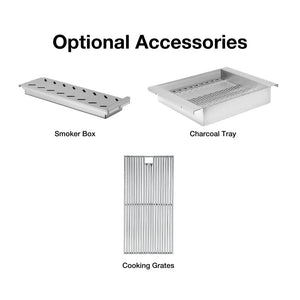 top fires diamond series optional smoker box, charcoal tray, and cooking grates