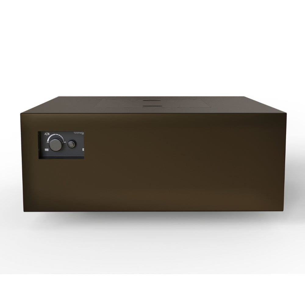 warming trends bronze square fire pit, view from the back