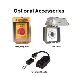 emergency stop, dial timer, and key chain remote