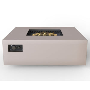 Warming Trends AON S48 Square Fire Table in White with recessed controls and brass burner