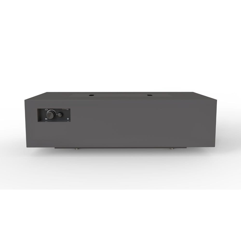 warming trends aon r60 rectangular fire pit table in charcoal, side view