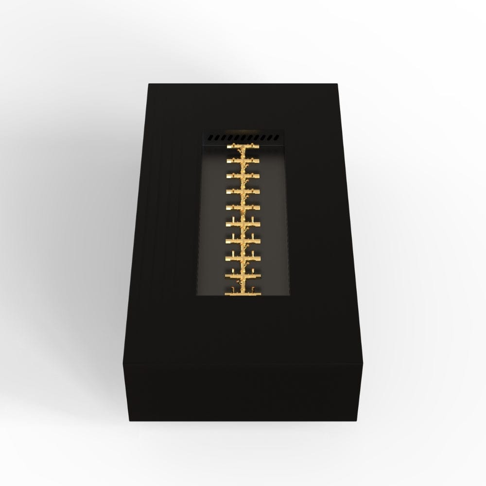 warming trends aon r72 rectangular fire pit table in black with brass burner