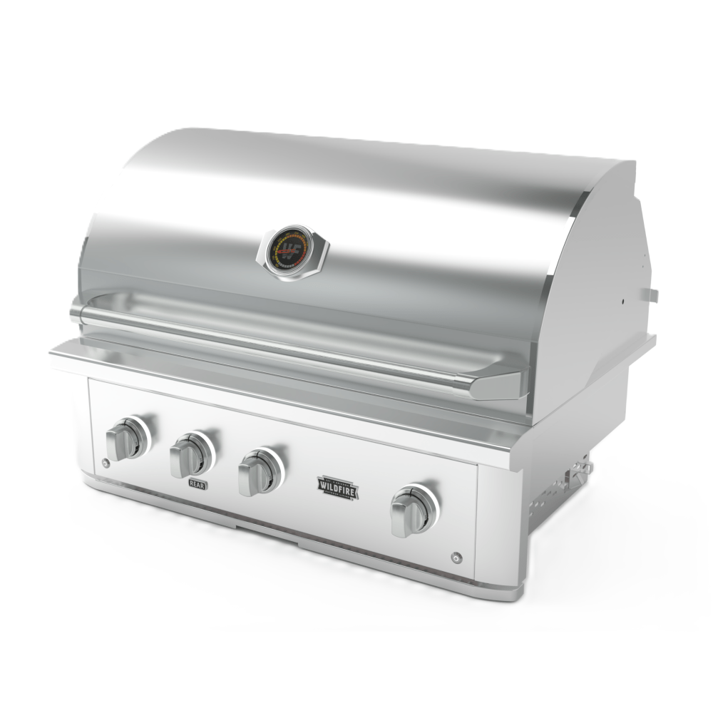 Wildfire Ranch PRO 36-Inch 3-Burner Built-In Gas Grill in Stainless Steel Angled View