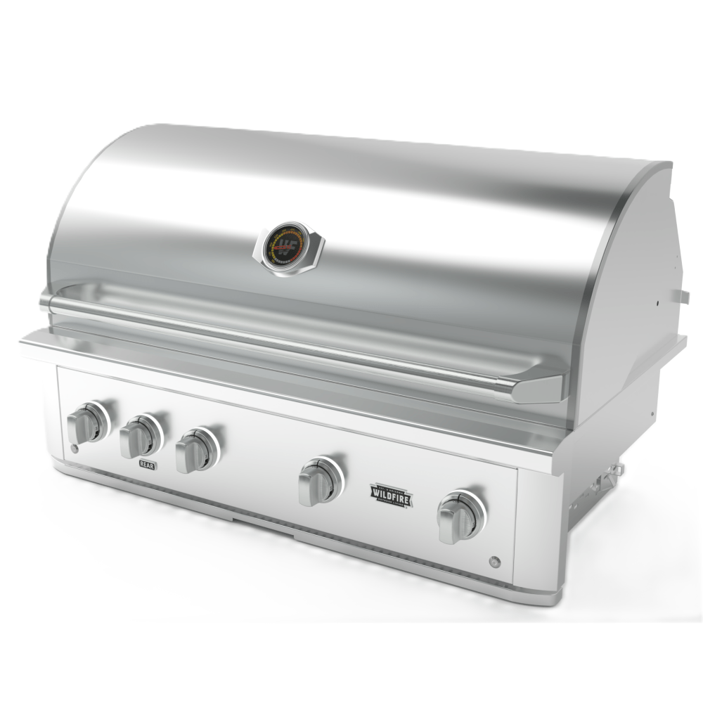 Wildfire Ranch PRO 42-Inch 4-Burner Built-In Gas Grill in Stainless Steel Angled View