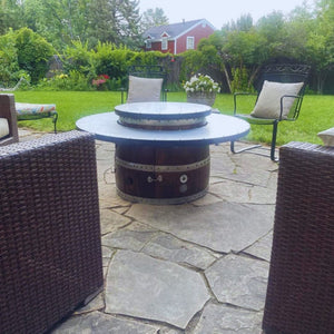 wine barrel dude coffee table wooden gas fire pit table at a garden