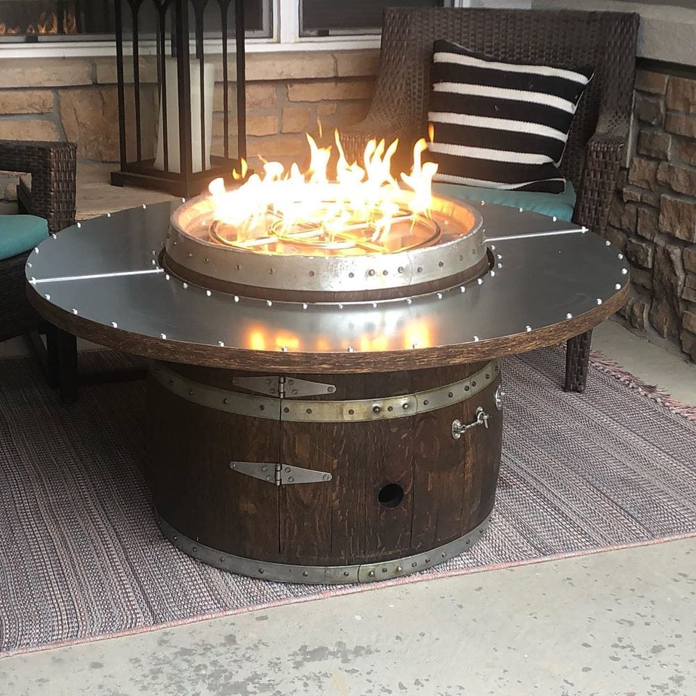 Wine Barrel Dude Coffee Table Barrel Fire Pit Table - Patio Fever