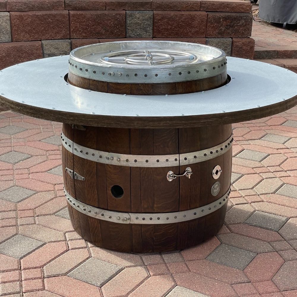 Wine Barrel Dude Custom Height Barrel 46-Inch Wooden Gas Fire Pit Table