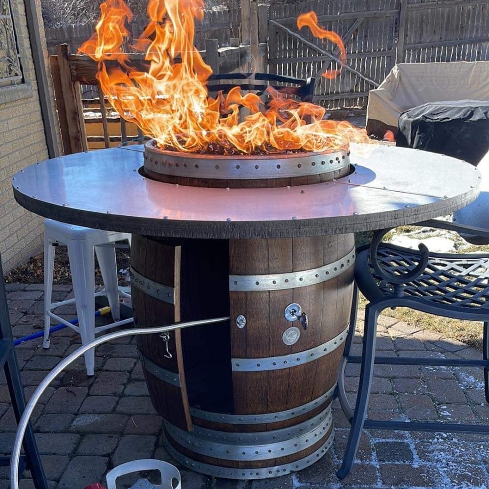 Wine Barrel Dude Extended Height Barrel 46-Inch Wooden Gas Fire Pit Table