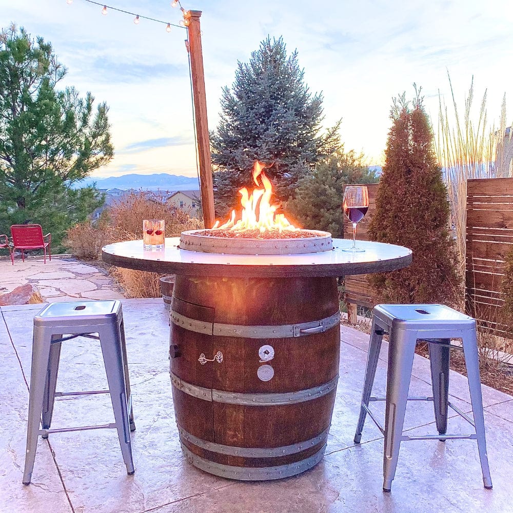Wine Barrel Dude Full Barrel 46-Inch Wooden Gas Fire Pit Table