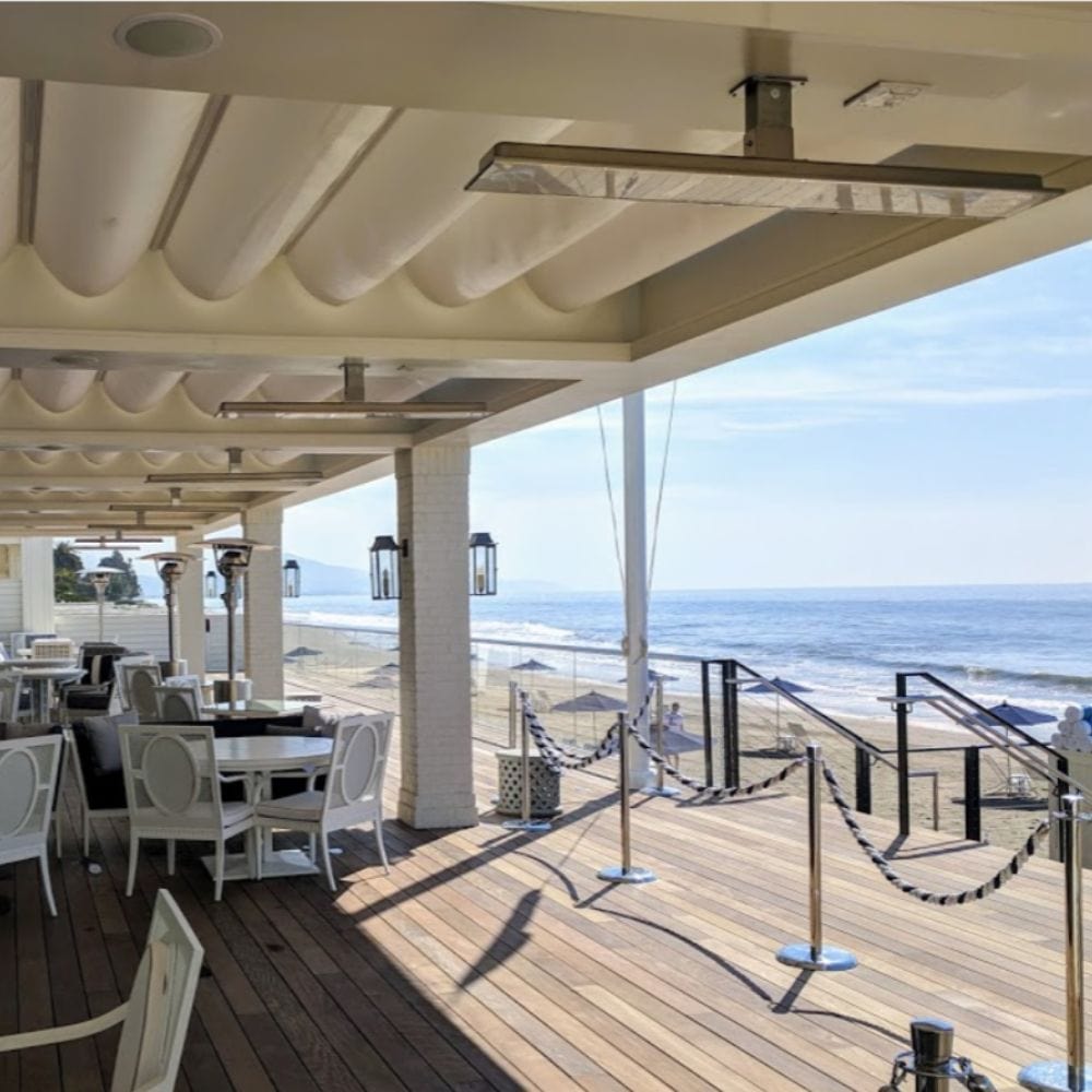 Bromic Platinum Smart-Heat Electric Patio Heater ceiling mounted in coastal areas