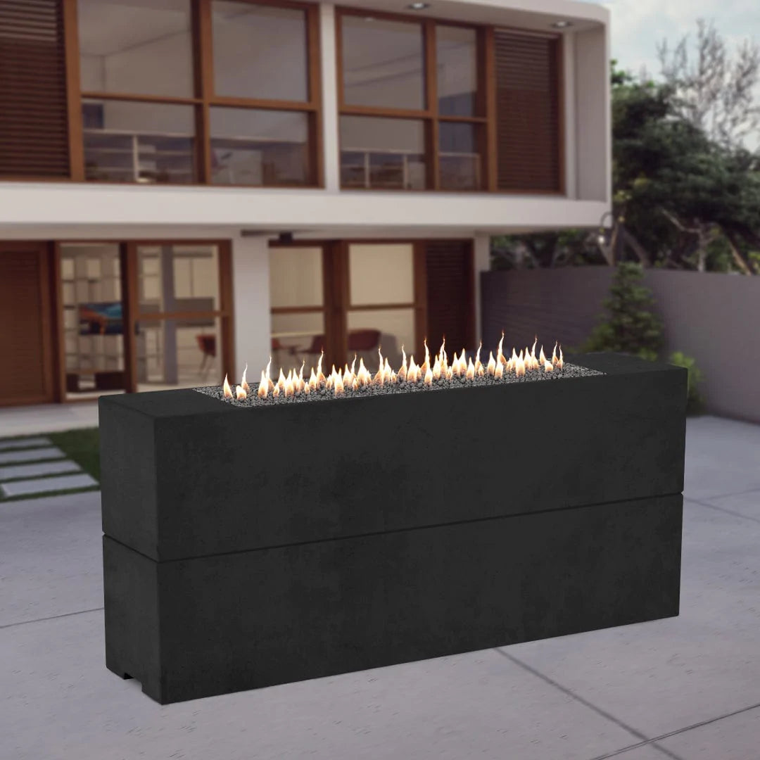 American Fyre Designs Milan Tall Black Lava Fire Pit Table in modern patio