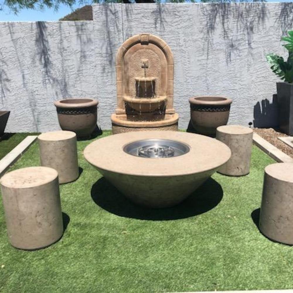 Athena Olympus Round Concrete Gas Fire Pit Table in Bone