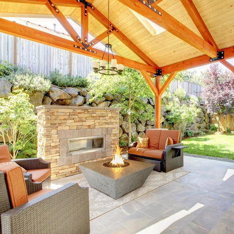 Athena Olympus Square Concrete Gas Fire Pit Table in Patio