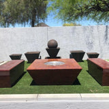Athena Olympus Square Concrete Gas Fire Pit Table in Rust