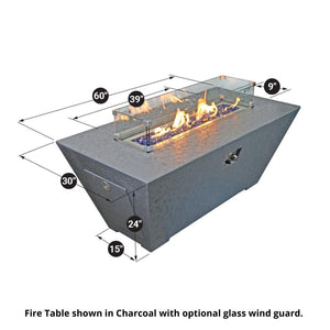 Athena Olympus Rectangular Concrete LP Fire Pit Table Dimensions