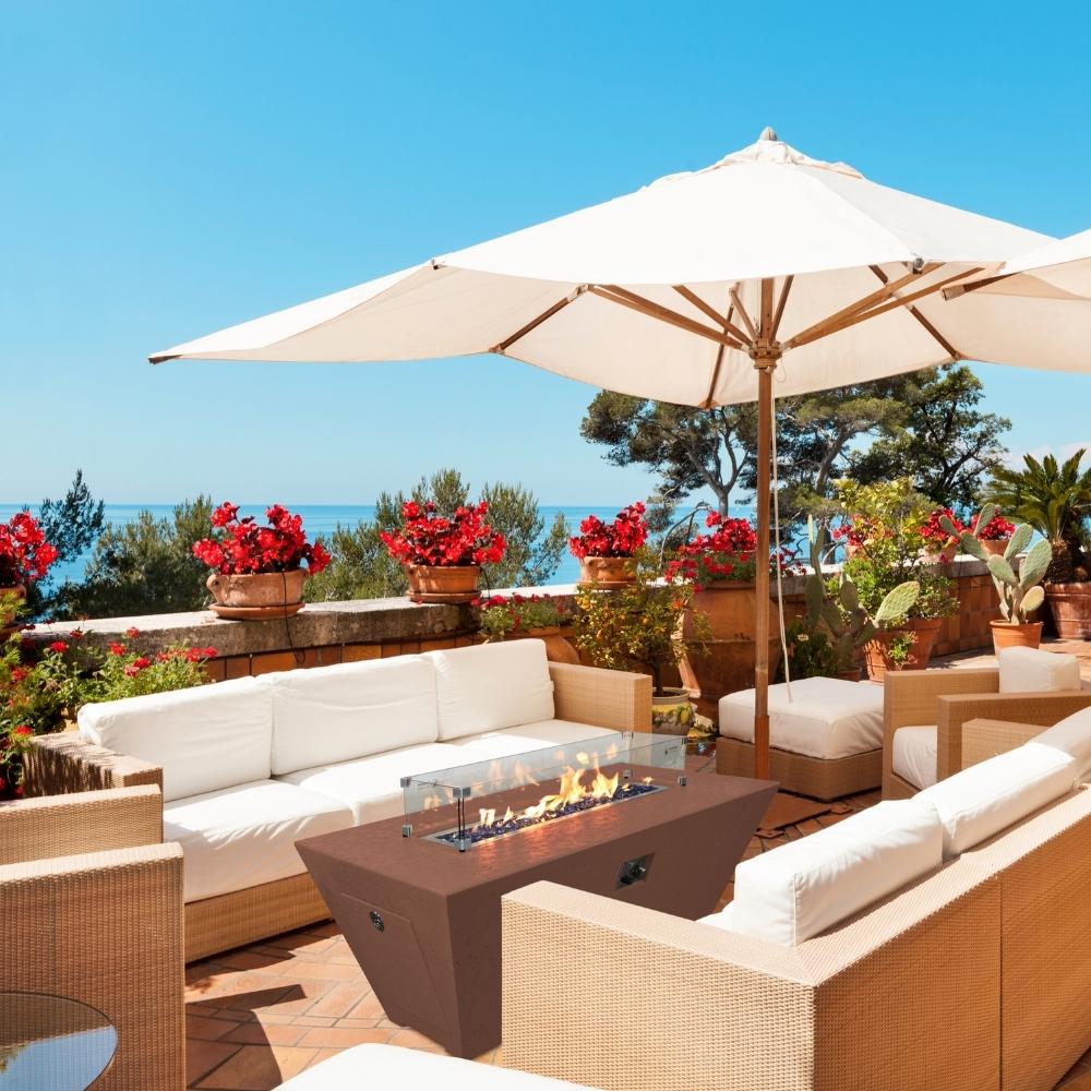 Athena Olympus Rectangular Concrete LP Fire Pit Table in Rust