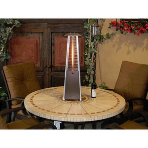 AZ Patio Heaters Hiland Bronze Tabletop Heater with Flame on Top of Patio Table