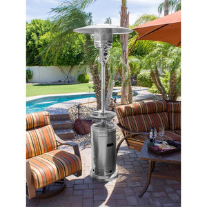 AZ Patio Heaters Hiland Stainless Steel Propane Patio Heater with Table in Poolside Patio